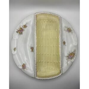 Set of 2 Antique Victoria Austria Asparagus Serving Platter Yellow Floral 9.5"